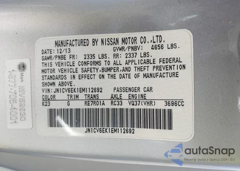 2014 Infiniti Q60 Journey from USA, damaged, VIN JN1CV6EK1EM112692